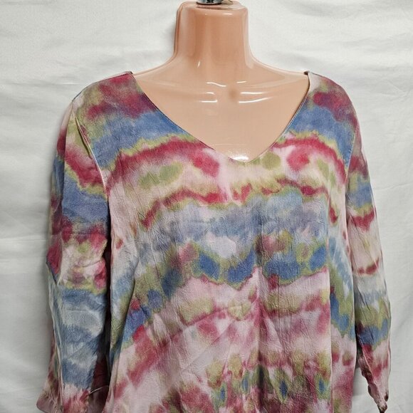 Click by Color Me Cotton V Neck Layered Top Blouse Women Size L Cupra Rayon - Picture 2 of 12